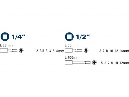 FO sada kl��� imbus hlavice z�str. 1/4",1/2" 18ks