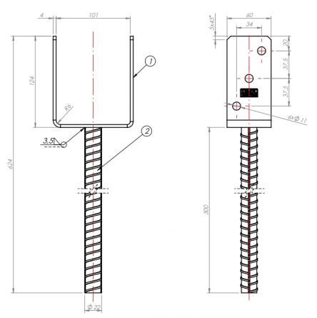 DO patka sloupku PS100U/500 101X624X124X4,0 ZNO