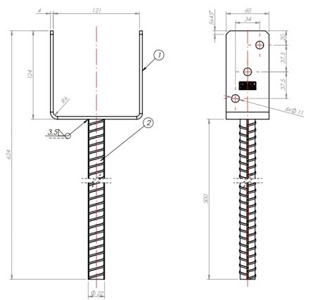 DO patka sloupku PS120U/500 121X624X124X4,0 ZNO