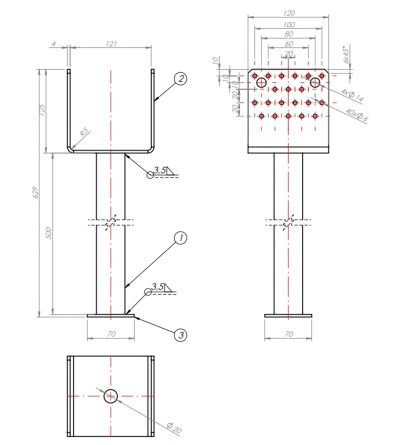 DO patka sloupku PSS120 R500 121X629X120X4,0 ZNO