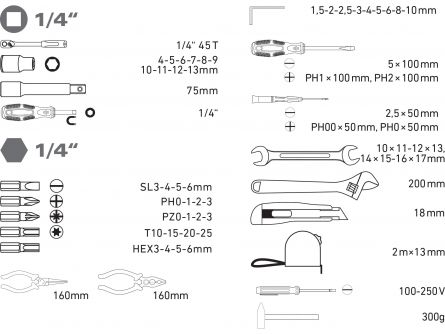 Sada n��ad� 59ks, 1/4", CrV EXTOL CRAFT