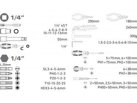 Sada n��ad� 57ks, 1/4", CrV EXTOL CRAFT