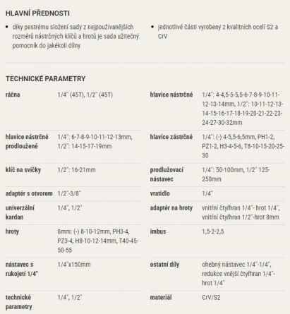 Sada hlavice n�str�n� 1/4",1/2" 94ks