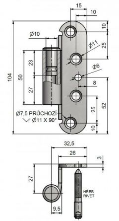 Z�v�s dve�n� 50/3 s h�ebem VD P Zn b�l�
