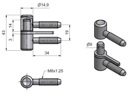 Z�v�s okenn� 40 M8 s h�ebem Zn b�l�
