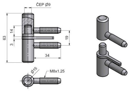 Z�v�s okenn� 60 M8 s h�ebem Zn �lut�