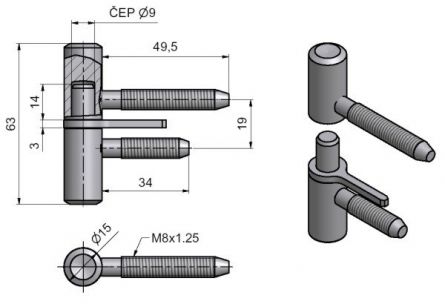 Z�v�s dve�n� 60 M8 s h�ebem Zn b�l�