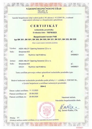 Bezp.kov�n� BK325/90 klika+madlo sp F1