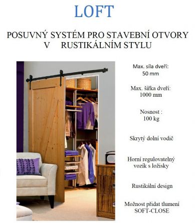 Posuv.LOFT Rustik 3m,100kg regul.�ern�
