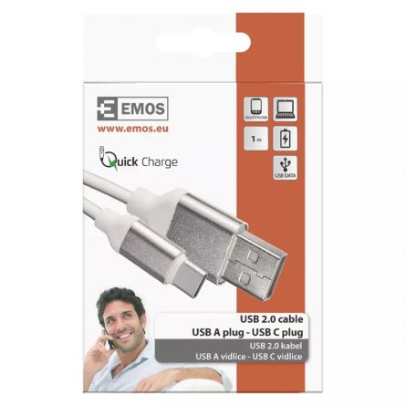 E- kabel USB 2.0 A/M-C/M 1m b�l�